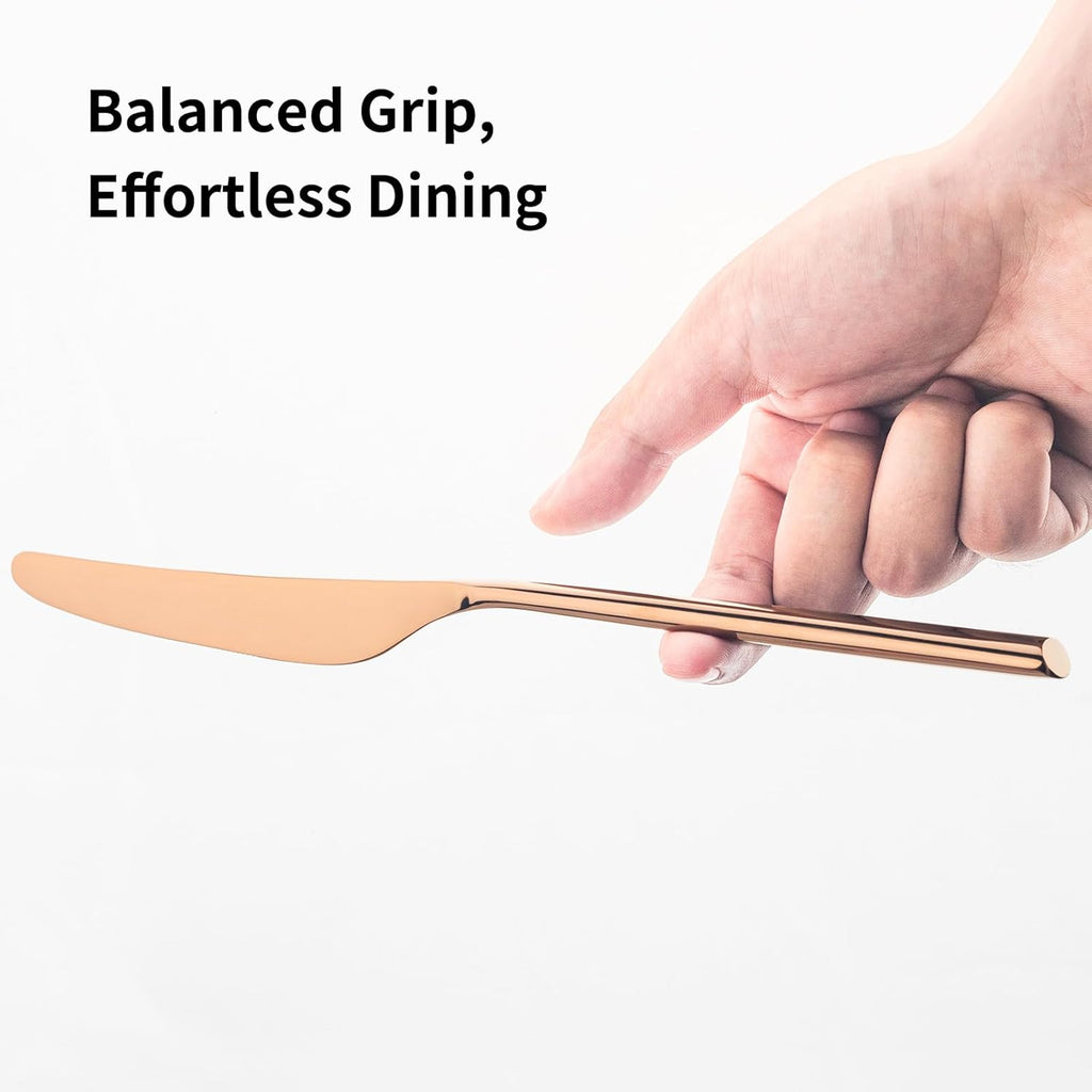 Bailey Rose Gold 20-Piece Forged Stainless Steel Flatware Set Cutlery Set, Service for 4, Silver Finish, Dishwasher Safe