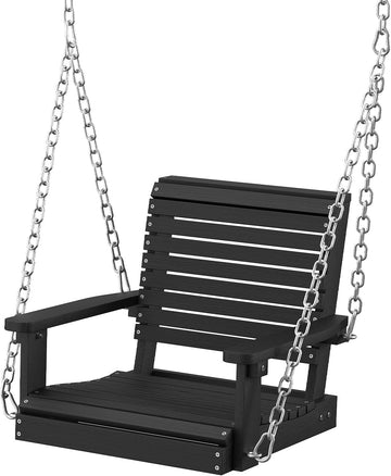 HDPE Single Outdoor Porch Swing, 360 LBS Hanging Swing Chair, Black | All-Weather & Fade Resistant, Adjustable