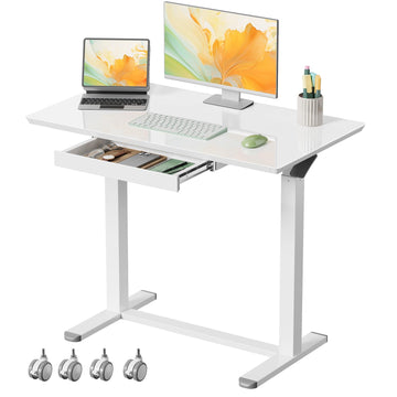35inch Glass Standing Desk, Height Adjustable with Drawer
