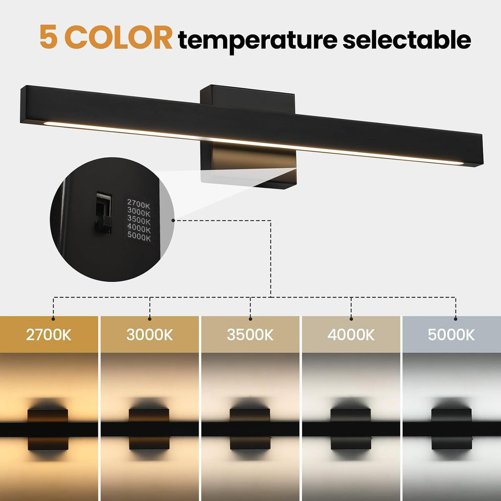 Modern Bathroom Vanity Light 24 Inch Black Bathroom Lighting Fixtures Over Mirror 20W 5CCT Dimmable LED Vanity Lights