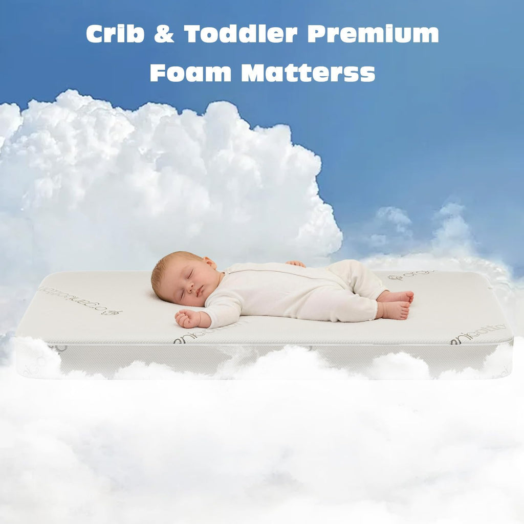 Crib & Toddler Mattress, 100% Organic Cotton Cover, Breathable, Premium Foam Interior, 5'' Thickness Firm, Fits Any