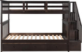 Wood Twin Over Twin Bunk Bed with Drawers and Stairs