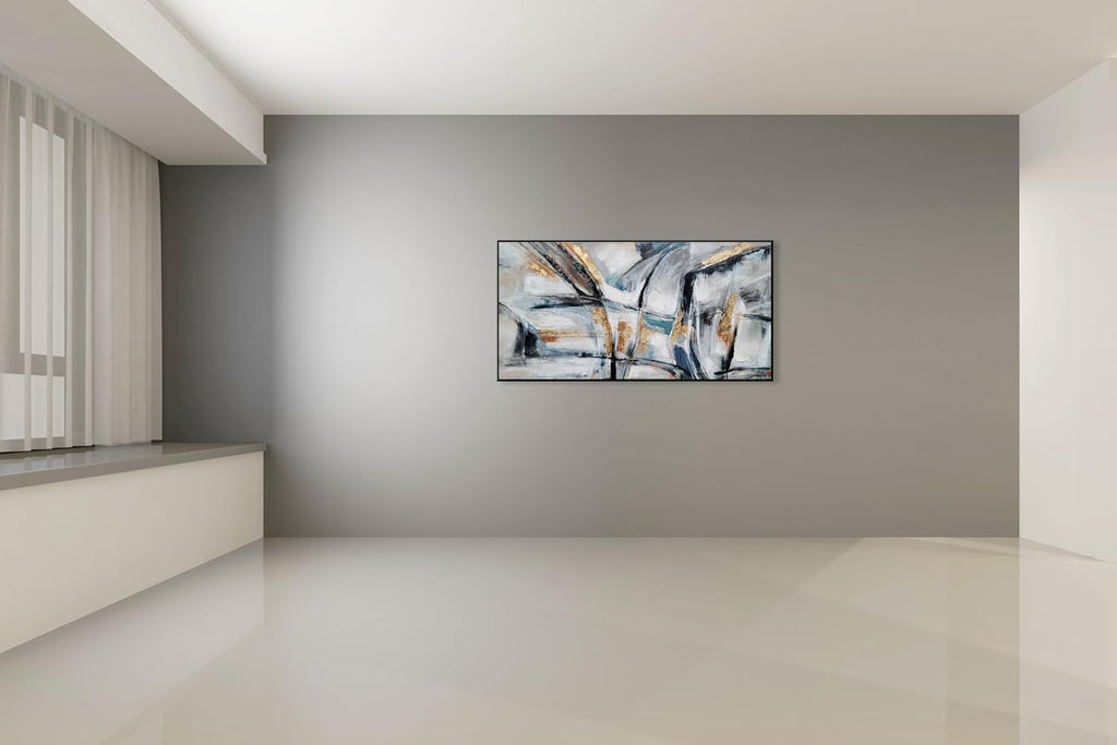 Hand Painted Framed Abstract Canvas Wall Painting with Gold Foil