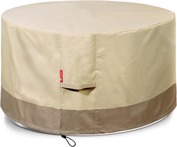 Round 44 Inch Fire Pit Cover - Waterproof 600D Heavy Duty - Fits 40-44 Inch Outdoor Fire Pit Tables - Beige