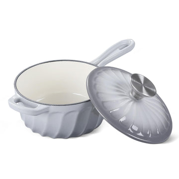 Enameled Cast Iron Sauce Pan with Lid, 2 Quart Saucepan with Lid