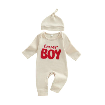 Newborn Boy Valentines Outfit Baby Lover One Piece Romper Waffle Long Sleeve Jumpsuit Coming Home Spring Clothes