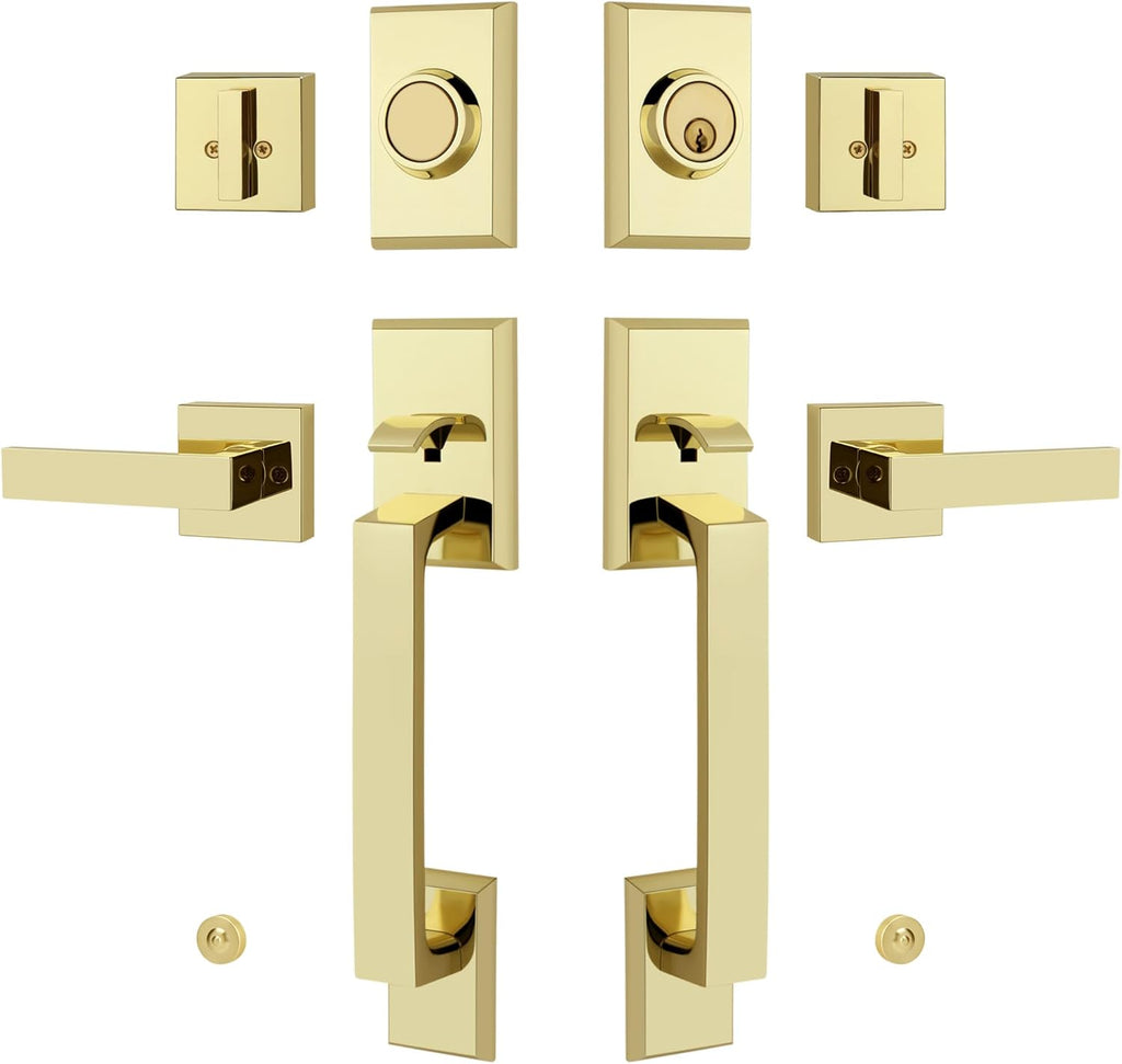 Double Front Door Lock Set, Keyed Entry Front Door Handleset with Dummy