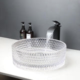 16 Inch Crystal Bathroom Vessel Sink with Faucet and Drain Combo,Diamond Shaped Clear Tempered Glass Vessel Sink Above