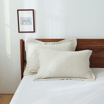 100% French Linen Pillow Shams Basic Style - Pack of 2 - Washed Solid Color Natural Flax Soft Breathable - Linen