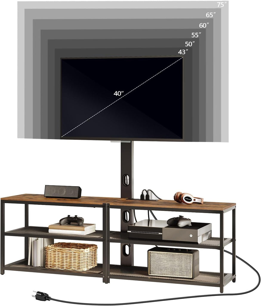 59" TV Stand with Mount and 4 Power Outlets, Entertainment Center Media Console, Swivel TV Stand Mount up to 75 inch