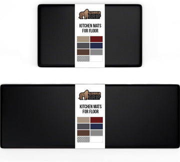 Cushioned Kitchen Mats for Floor, 2 PK, 17x29+17x59, Black