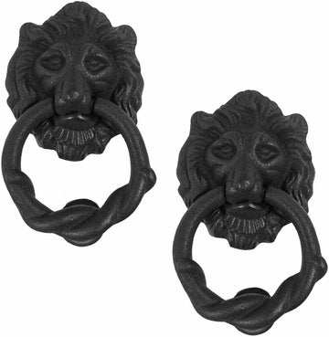 Pack of 2 Cast Iron Lion Door Knocker Black Finish 6.25" Front Entry Hardware