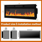 50 Inch Electric Fireplace Insert & Wall Mounted, Smart WiFi/Alexa Control, 1500/750w Heater, 12 Flame Colors, Remote