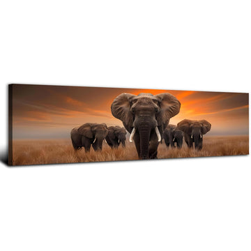 African Elephant Wall Art Nature Wild Animal Picture Sunset Wildlife Wall Decor Bedroom Vintage Wilderness Landscape