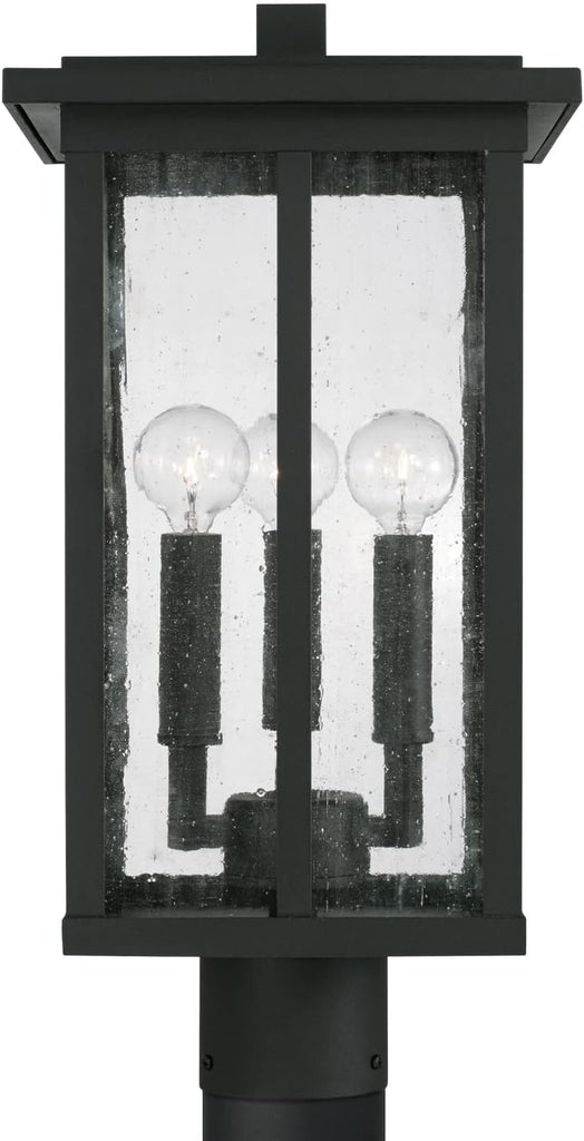 Barrett Antiqued Glass Rectangular Outdoor Post Lantern, 3-Light 180 Total Watts, 19" H x 9" W, Black