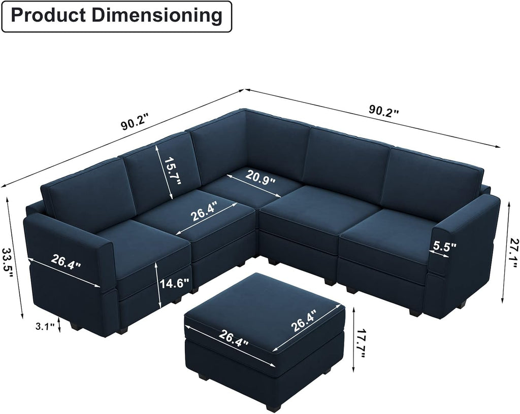 Modular Sectional Sofa with Storage Seats Velvet L Shaped Corner Couch Convertible Sectional Sofa with Chaise (Blue