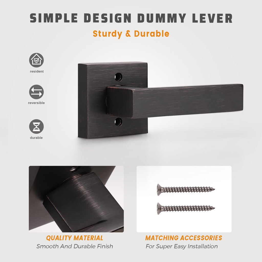 8 Pack Dummy Lever Door Handles, Oil Rubbed Bronze Interior Door Levers Modern Square Door Handles, Reversible for