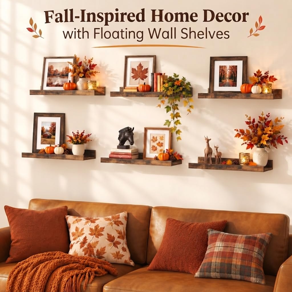 Floating Shelves for Wall Decor and Storage, Brown, 6Pcs 15.7''