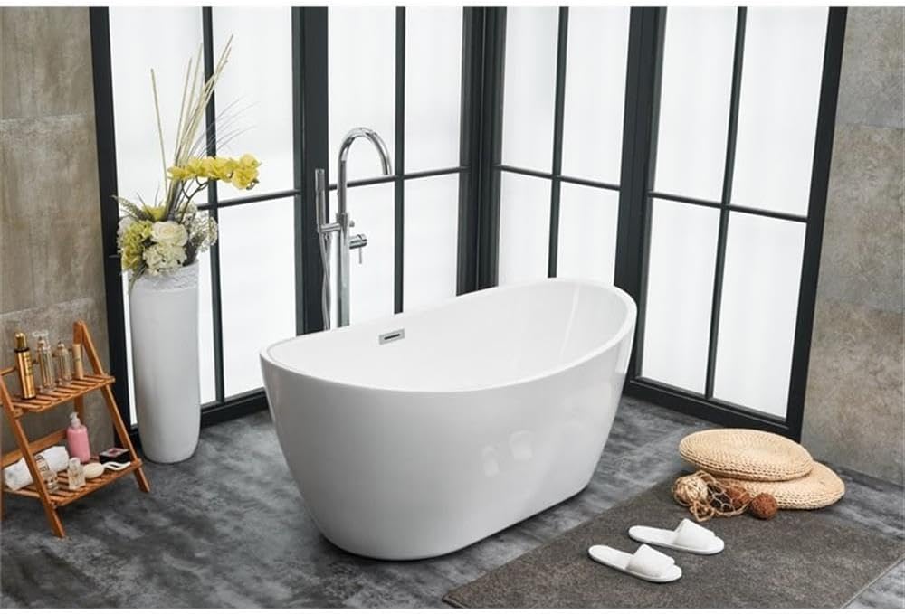 Indoor Modern 54 inch soaking double slipper bathtub in glossy white
