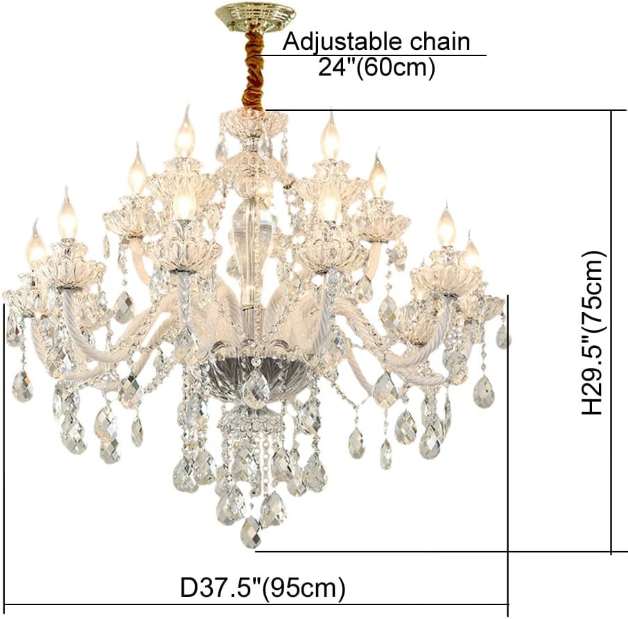 Luxury Clear K9 Crystal Chandelier Lighting,15 Light Modern Luxurious Crystal Candle Pendant Light Lamp Fixture for Dining Room Living Room Bedroom (15 Lights)