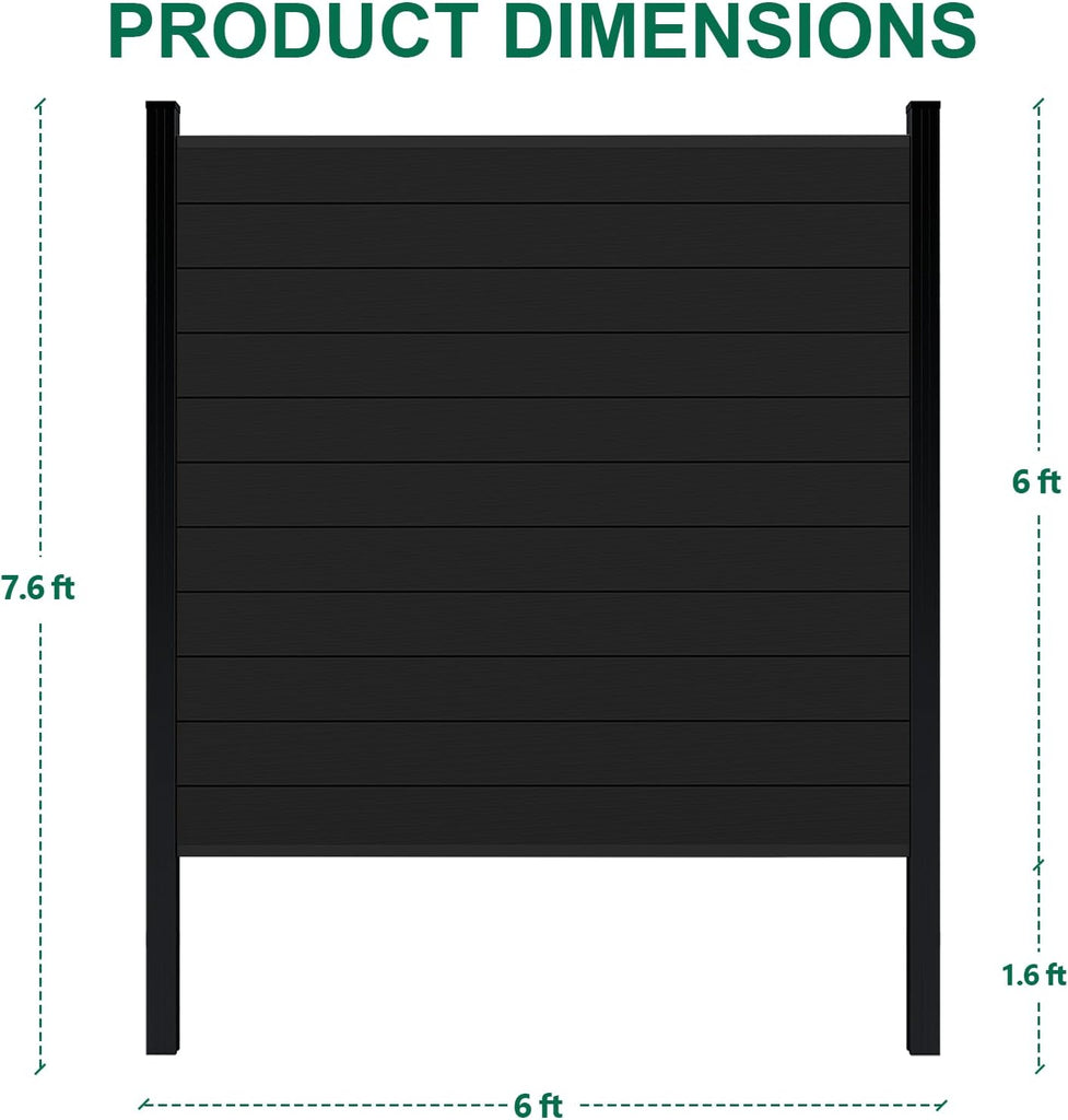 Aluminum Privacy Fence Panels for Outside, 6ft(W) x 7.6ft(H) Decorative Fence with 2 In-ground Posts, Wind Resistant