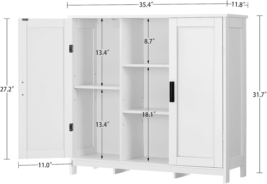 Storage Cabinet with 2 Doors and 4 Storage Shelves, Buffet Cabinet, Bathroom Cabinet , White