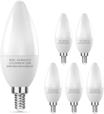 E12 LED Candelabra Bulbs 60W Equivalent, 2700k Soft Warm White