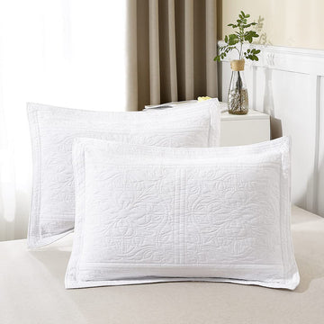 100% Cotton Quilted Pillow Sham Floral Printed Pillow Cover White