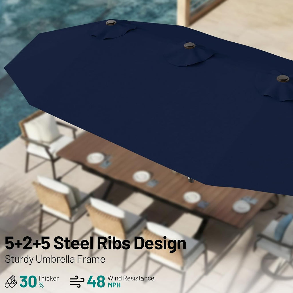 15FT Outdoor Patio Umbrella with Crank, Large Rectangular Market Umbrella