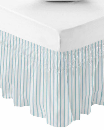 Blue Striped Bed Skirt 18 Inch Drop, Adjustable Elastic Wrap Around Bed Skirts Easy Fitting Dust Ruffle