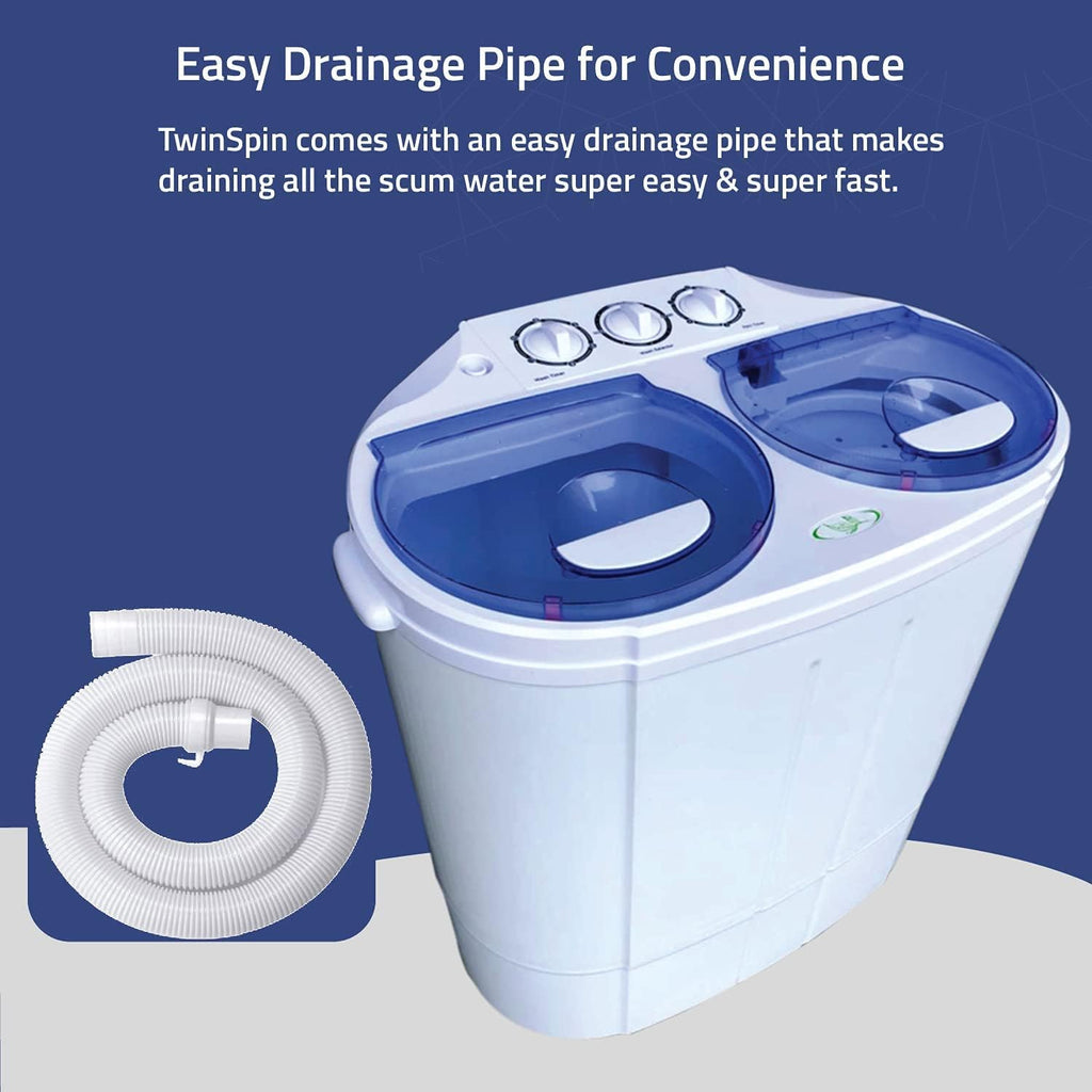 Garatic Portable Compact Mini Twin Tub Washing Machine w/Wash and Spin Cycle, Built-in Gravity Drain, 13lbs Capacity