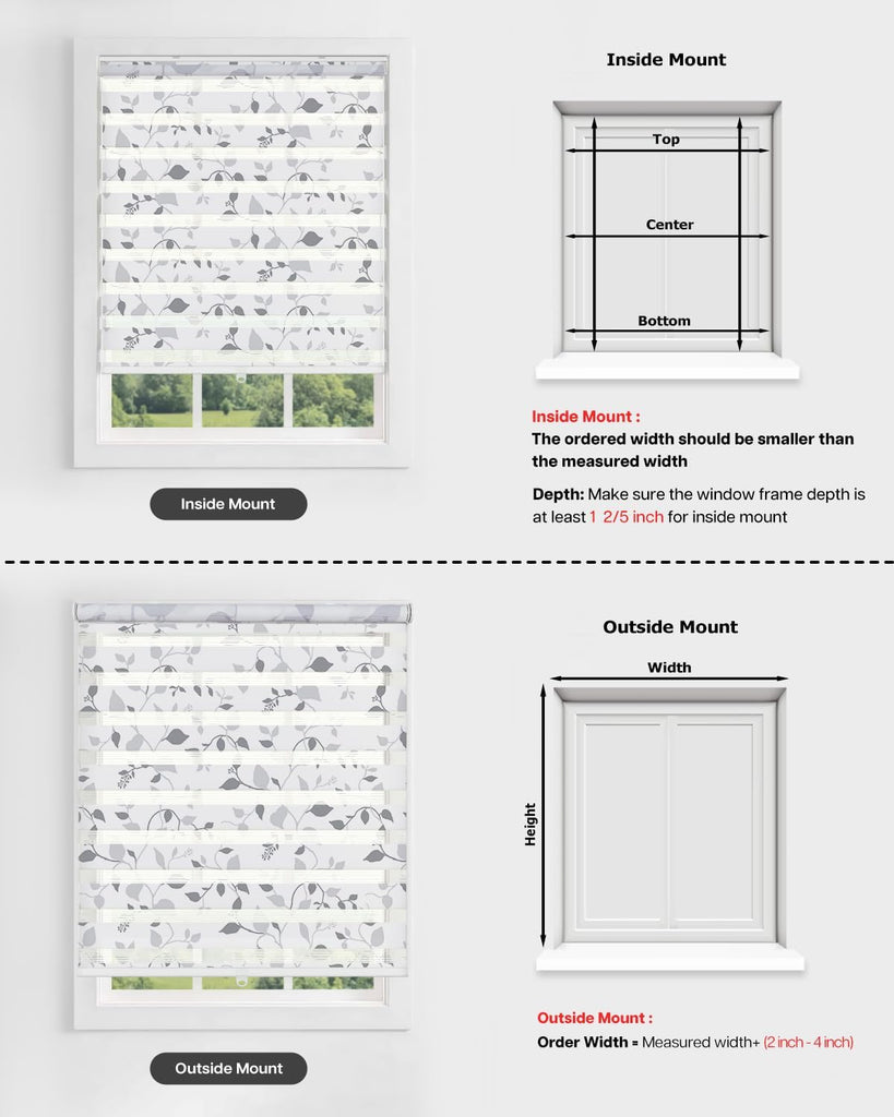 Cordless Zebra Blinds for Windows, Foggy Laurel| Patterned Dual Layer Free-Stop Roller Shades