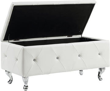 Glam 38 Inches Storage Ottoman Bench, and Bedroom, Upholstered Tufted Faux Leather Ottoman with Storage, Foot Rest