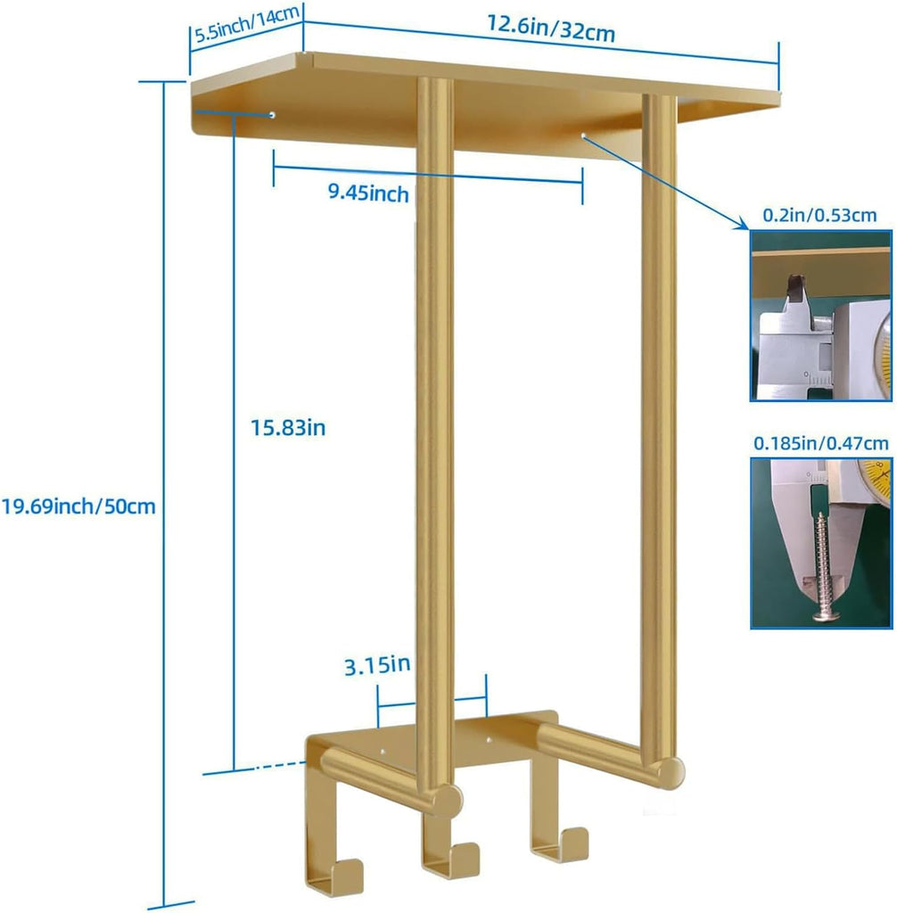 Gold Towel Rack with Shelf, Bath Towel Storage | Stainless Steel 3 Hooks Towel Racks for Small Bathroom Wall Mounted