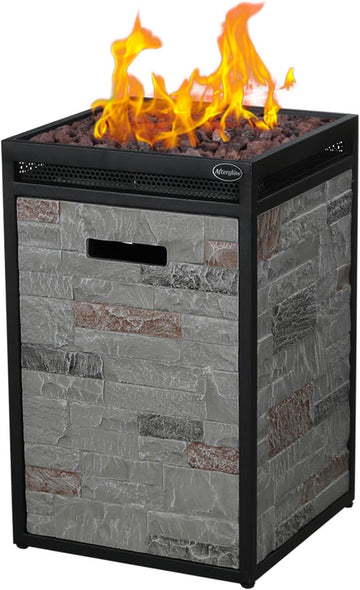Terrafab Grey Panels with Steel Frame 16" Square 40,000 Btu Propane Fire Column Outdoor Wood Effect Fire Pit
