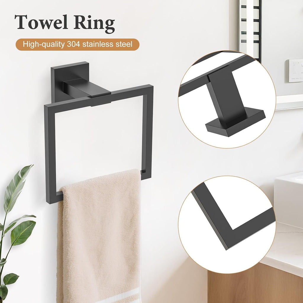 5-Piece Bathroom Hardware Set Matte Black Towel Bar Set Bath Towel Holder Sets SUS 304 Stainless Steel Wall Mounted