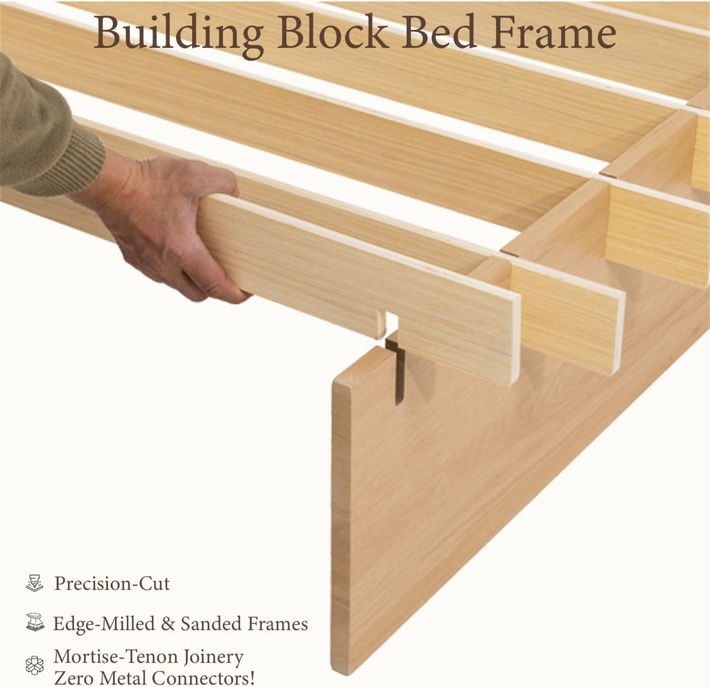 Wood King Platform Bed Frame, 3 Min Tool Free Assembly