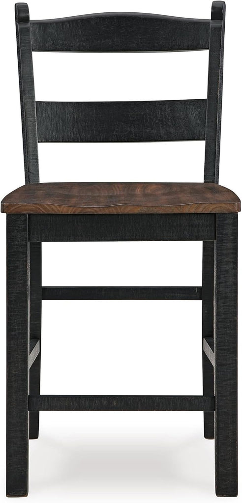 Valebeck Casual Rustic Counter Height Bar Stool with Contoured Seat and Footrest, Set of 2, Wood, 24" High, Black