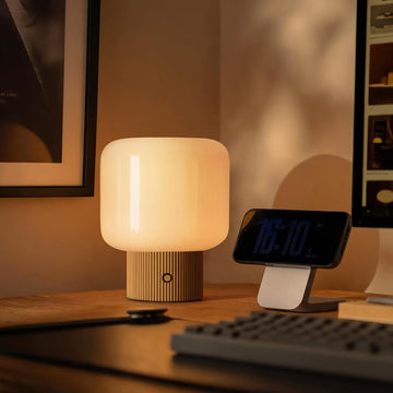 Mushroom Lamp, 5W Cute Cordless Rechargeable Table Lamp with Glass Shade, 3 Color Temps LED Dimmable Ambient Lighting