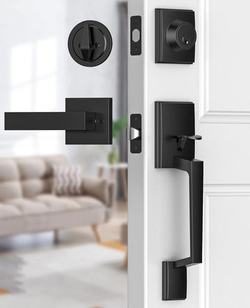 Black Front Door Lock Set for Modern Home Entryway, Apartment