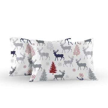 Tradition Heavyweight Flannel, 100-Percent Cotton Standard Pillow Cases, Set of 2, Christmas Deer Print, Soft Pair of