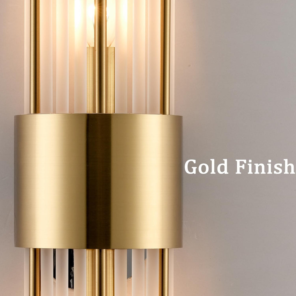 2-Light Modern Crystal Wall Sconces Titanium Gold Vanity Wall Light with Frosted Glass Luxury Set of 2 Wall Light