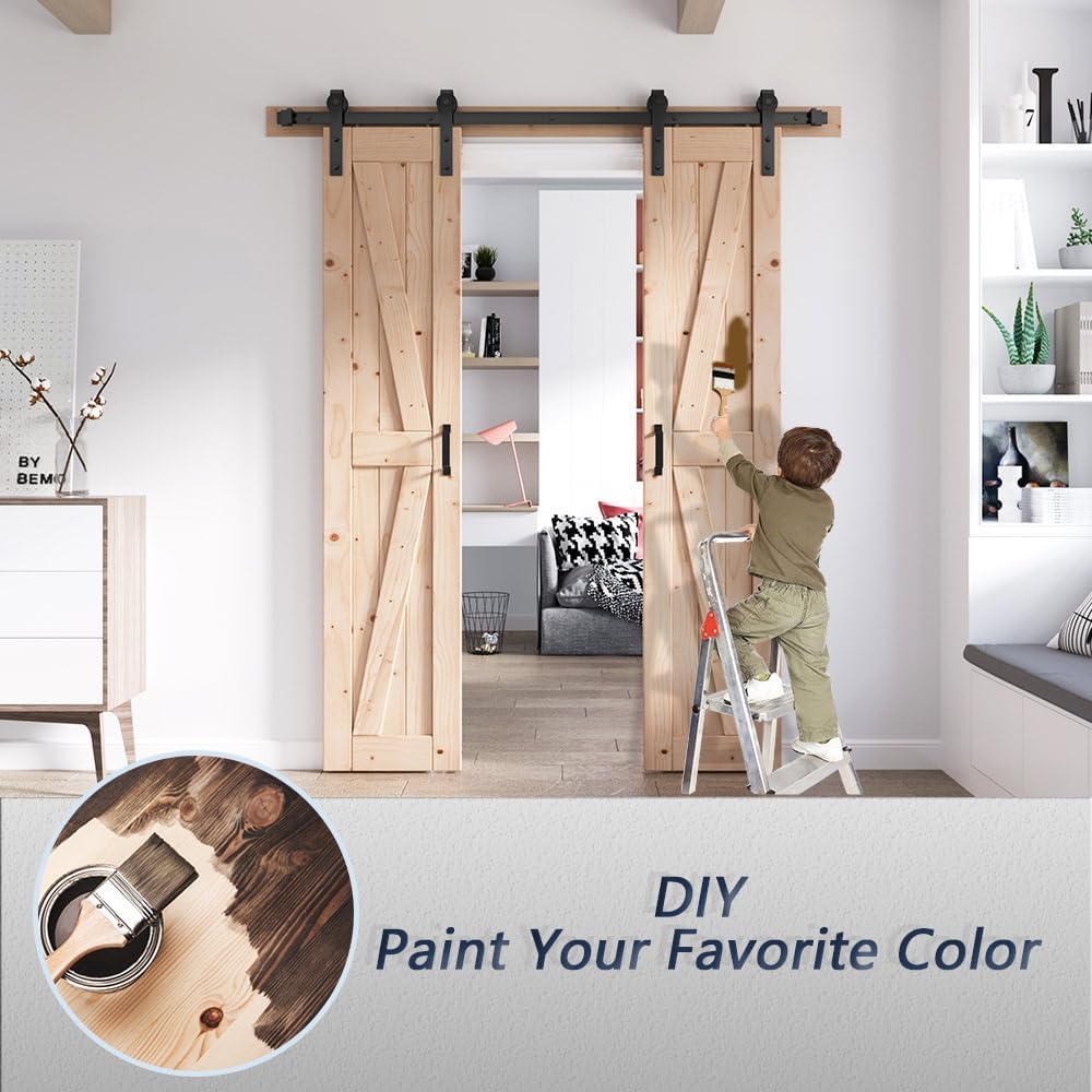 36 x 84 Inch (Double 18x84 Inch Doors) Barn Doors with 6.6FT Barn Door Hardware Kit and Handle Inclu