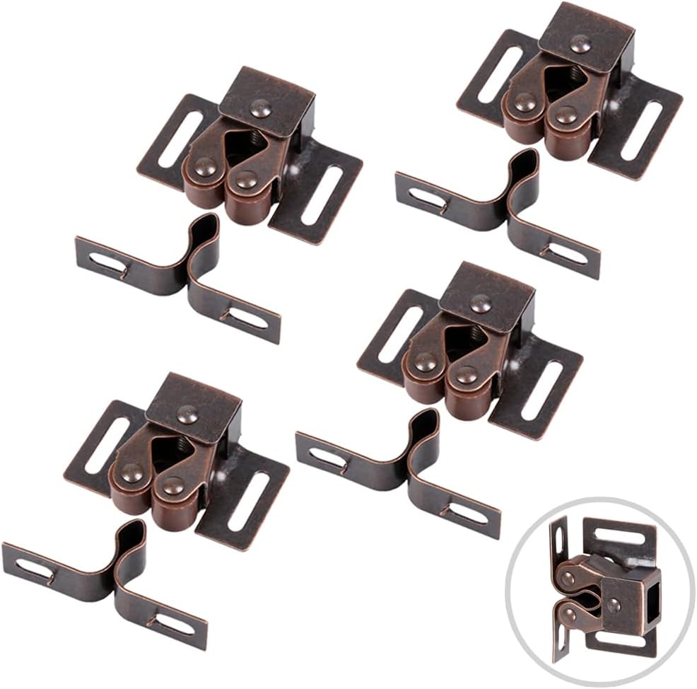 4 Pack Cabinet Latch Double Roller Catch Door Latches and Catches, Bronze