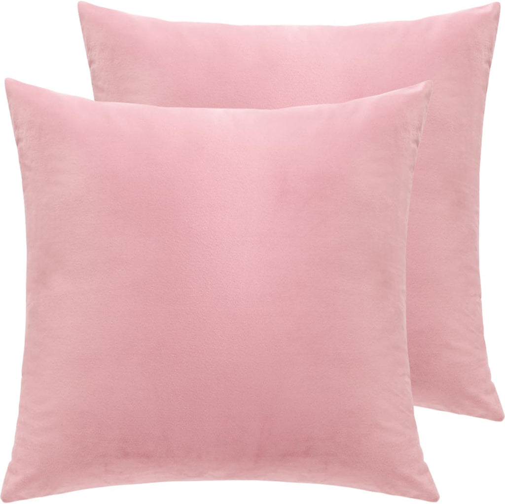 Velvet Decorative Throw Pillow Covers, Soft Square Cushion Case Home Decor, Set of 2 Pack, Pink, 18x18 Inch
