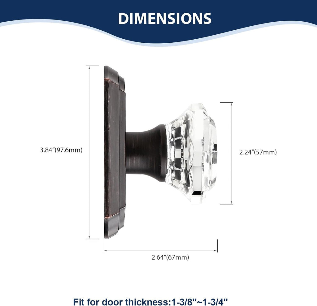 Crystal Interior Dummy Door Knobs, Non-Turning Decorative Inactive Knobs for Single Side for Closet/French Doors, Oil