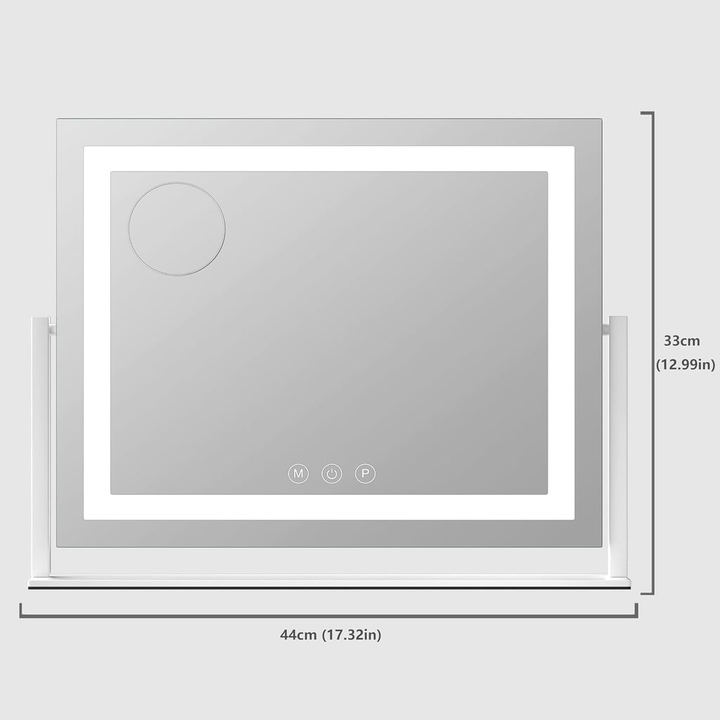 Lighted Makeup Mirror, 17.3"x13" Hollywood Vanity Mirror with Lights, Three Color Lighting Modes, and 5X Magnification
