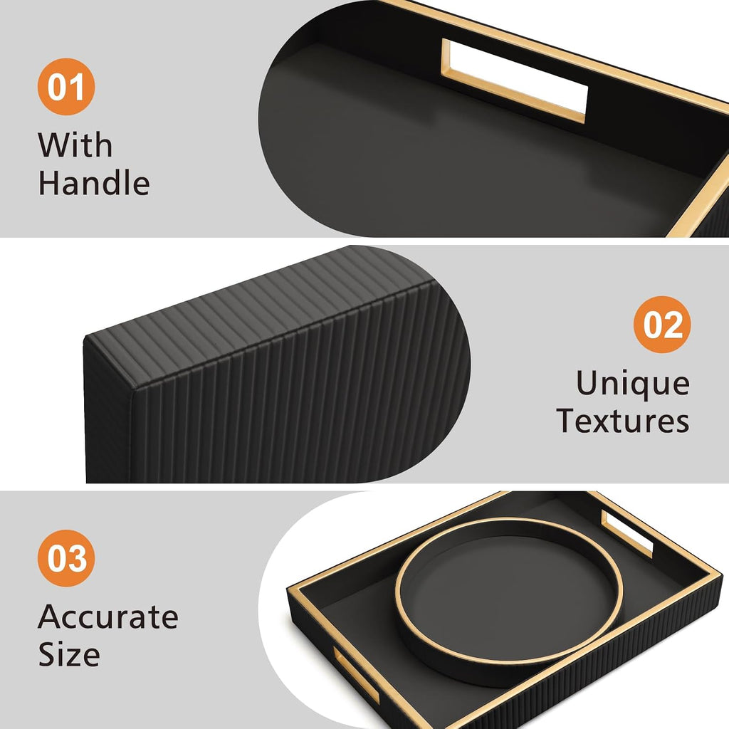 Leather Tray Desktop Storage Organizer, Rectangle Valet Tray, Black