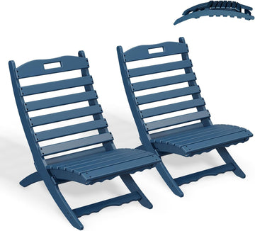 Folding-Xavier-Adirondack-Chairs Set of 2, HDPE Plastic, Blue | No Assembly Needed | Portable | All Weather | Low