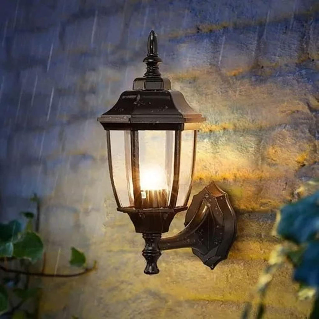Outdoor Post Light, Vintage Hex Garden Wall Lamp Waterproof Outdoor Wall Light Corridor Courtyard Balcony Lamp for Pathway Garden Post Pole Mount - Black